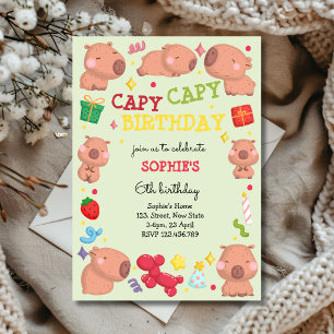 Capy capy capybara birthday invitation