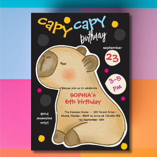 Capy capybara birthday invitation