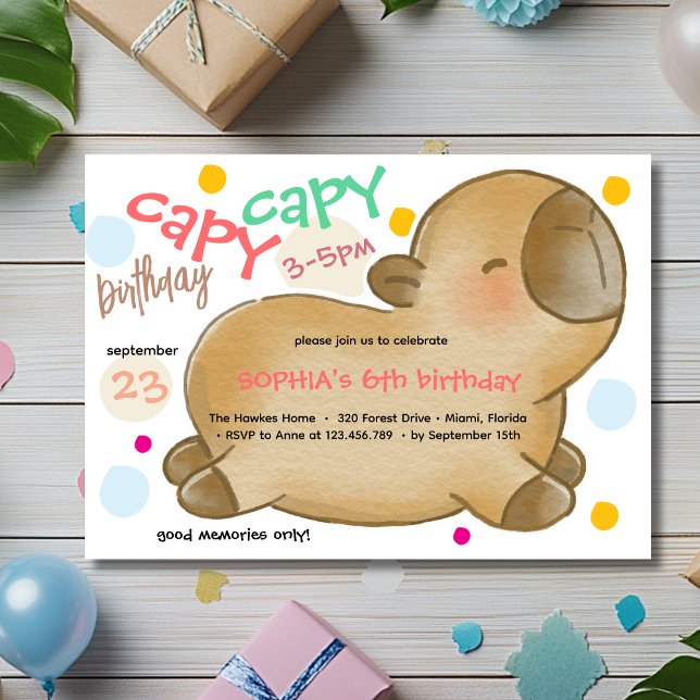 Capy capybara birthday invitation (Creator Uploaded)
