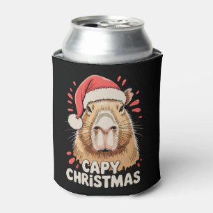 Capy Christmas Xmas Santa Hat Capybara Rodent Can Cooler