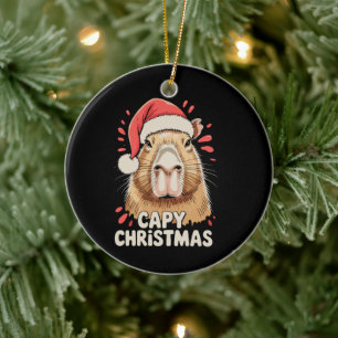 Capy Christmas Xmas Santa Hat Capybara Rodent Ceramic Tree Decoration