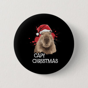 Capy Christmas Xmas Santa Hat Pajama Rodent Animal 6 Cm Round Badge
