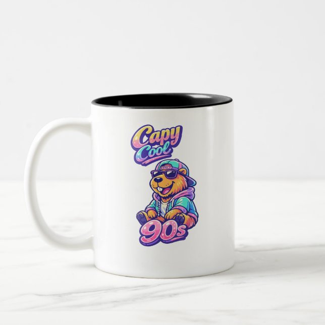 Capy Cool 90s Retro Neon Capybara Mug (Left)