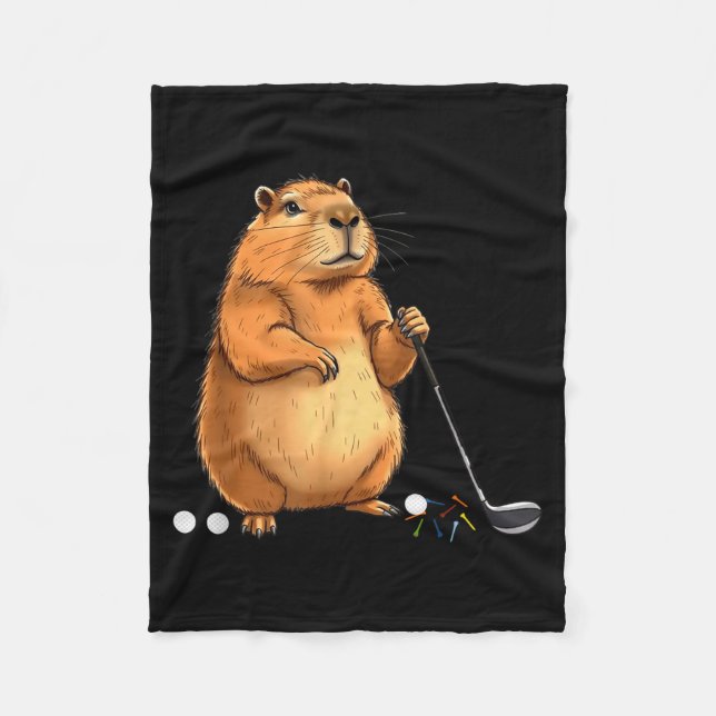 Capy Golf Player Cute Cappy Srts Cartoon Design  Fleece Blanket (Front)