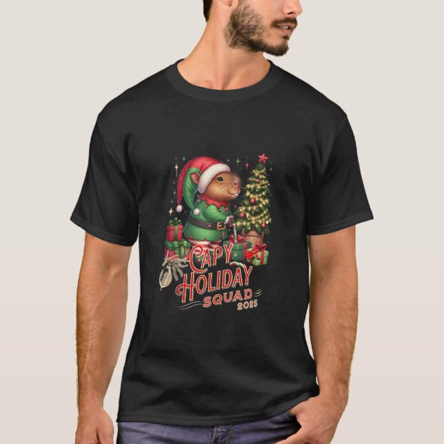 Capy Holiday Squad Christmas 2025 Capybara Elf Fun T-Shirt (Front)