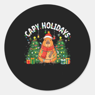 Capy Holidays Capybara Santa Hat Xmas Men Women Ki Classic Round Sticker
