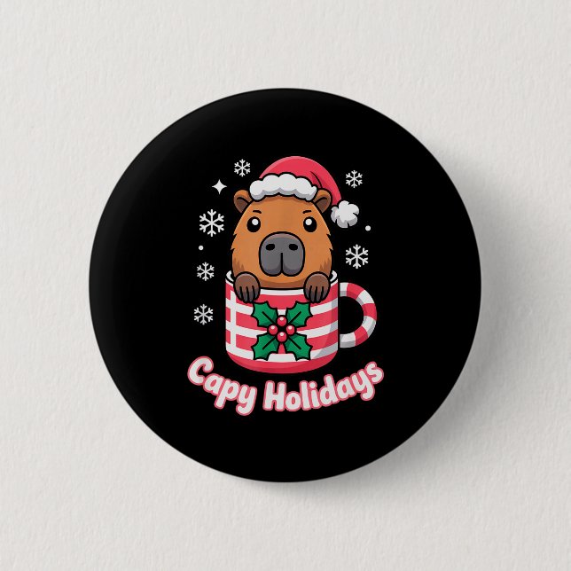 Capy Holidays Cute Capybara Christmas Santa Hat  6 Cm Round Badge (Front)