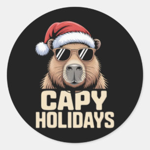 Capy Holidays Funny Christmas Capyra Santa Suit Hu Classic Round Sticker
