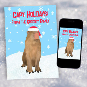 Capy Holidays Funny Cute Capybara Pun Printable Holiday Card