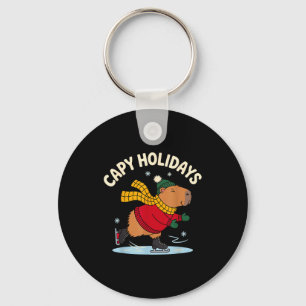 Capy Holidays Ice Skating Capybara Funny Xmas Chri Key Ring