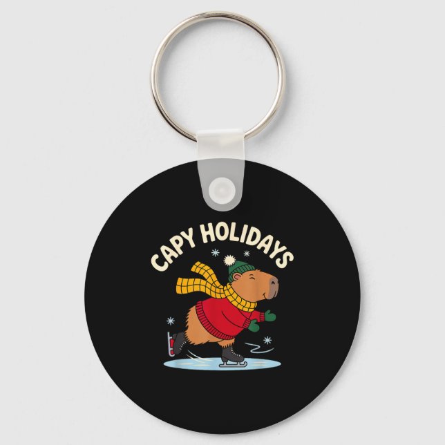 Capy Holidays Ice Skating Capybara Funny Xmas Chri Key Ring (Front)