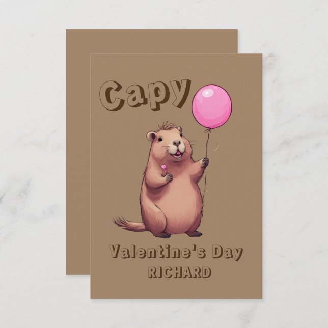 Capy Valentine's Day Capybara Classroom Card (Front/Back)