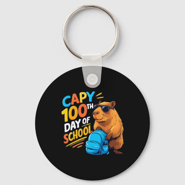 Capybara 100th Day Of School Key Ring (Front)