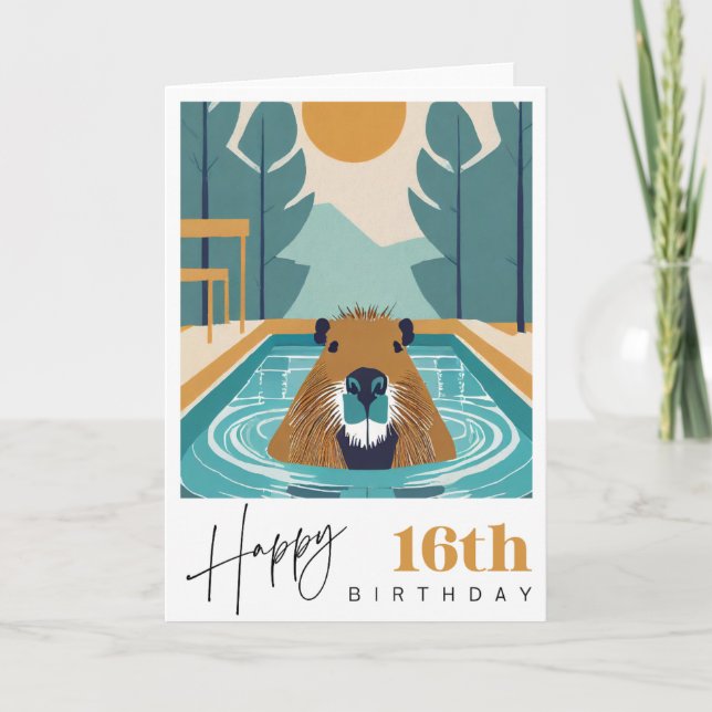 Capybara 16th Birthday Card (Front)