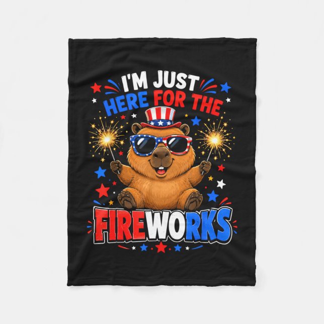 Capybara 4th of july i'm here for the fireworks  fleece blanket (Front)