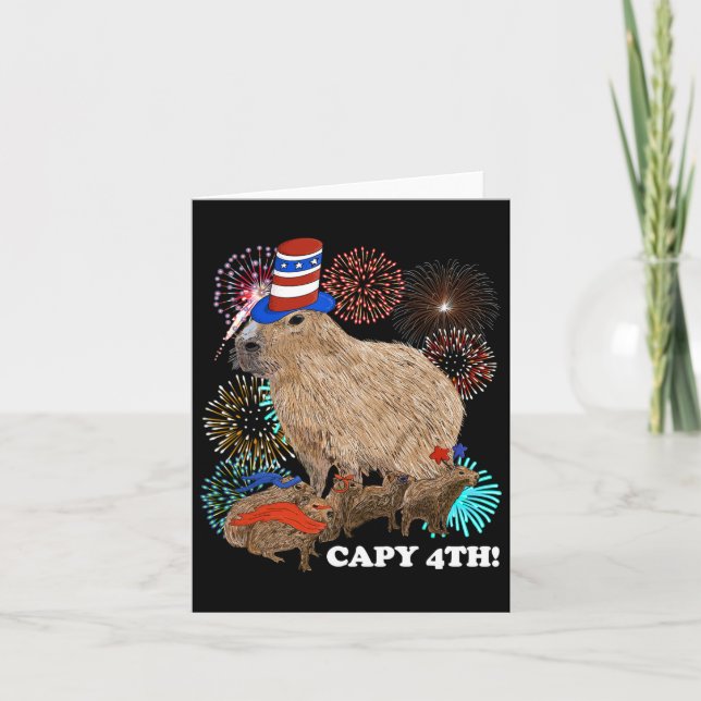 Capybara 4th Of July Patriotic Fireworks Capy Four Card (Front)