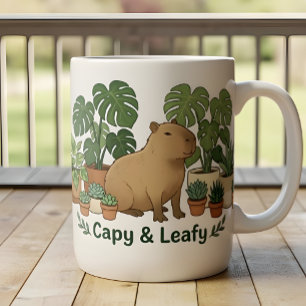 Capybara and Green Plants – Cute Botanical Two-Tone Coffee Mug