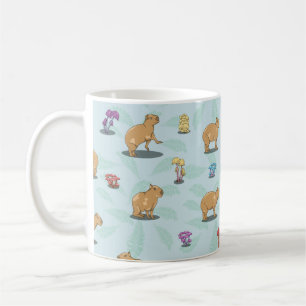 Capybara and mushroom pattern coffee mug