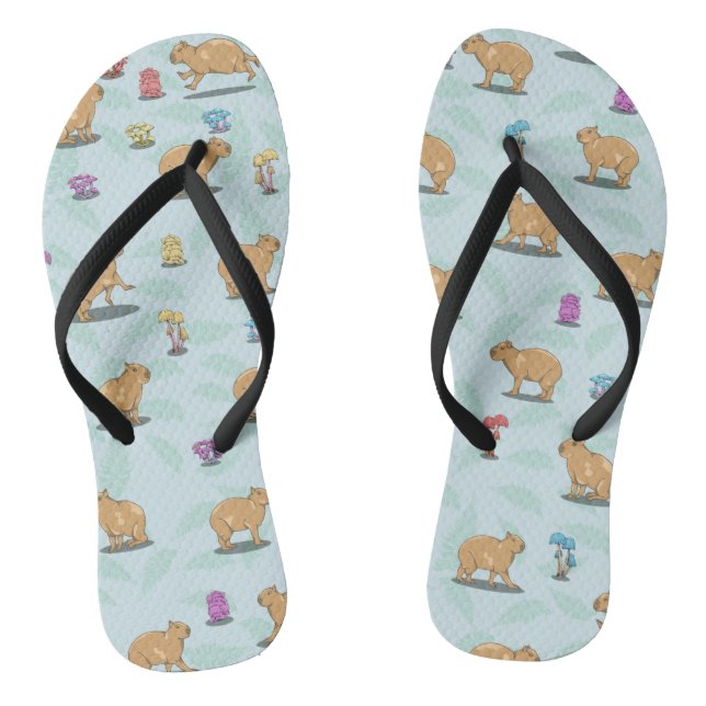 Capybara and mushroom pattern jandals (Footbed)