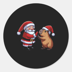 Capybara And Santa High-fiving Funny Merry Christm Classic Round Sticker