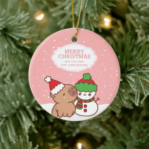 Capybara And Snowman Cute Merry Christmas Ceramic Tree Decoration