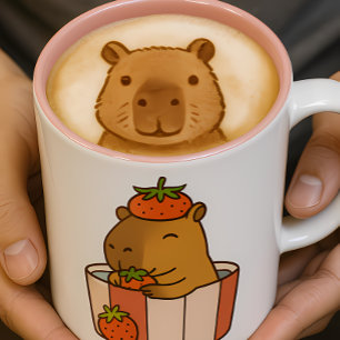 Capybara and Strawberry Mug   Cute Fruit Lover 