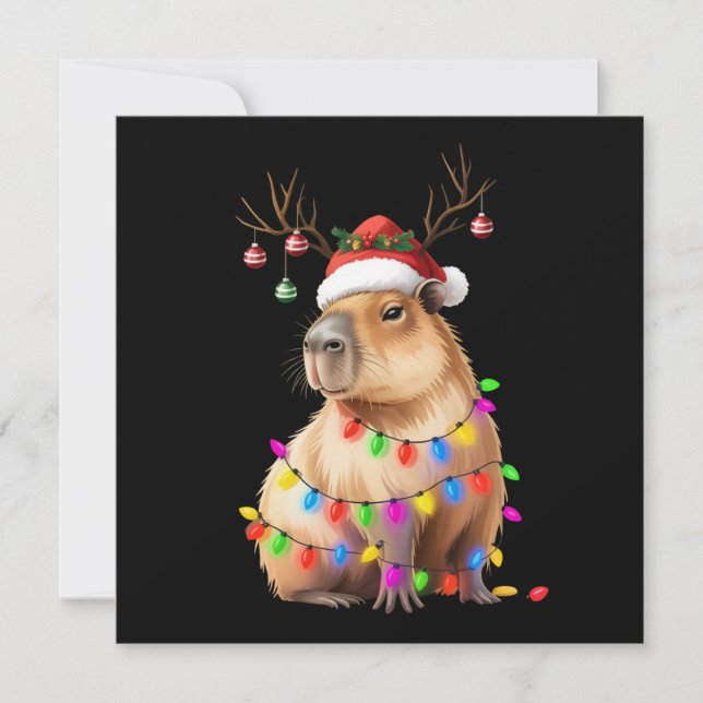 Capybara Animal Lover Christmas Lights Cappy Xmas Holiday Card (Front)