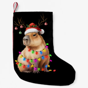 Capybara Animal Lover Christmas Lights Cappy Xmas Small Christmas Stocking