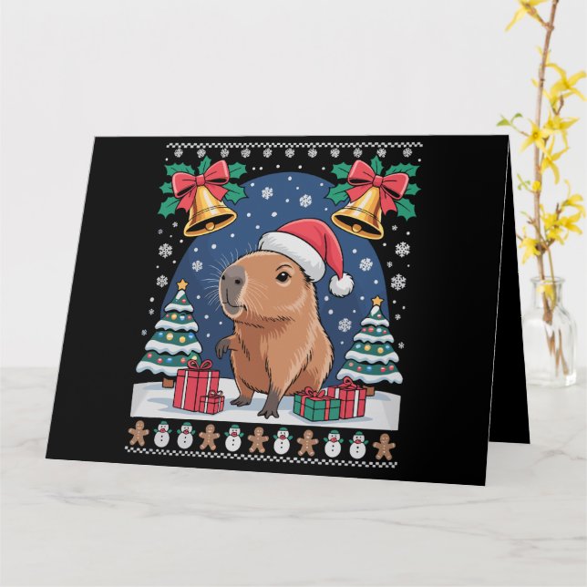 Capybara Animal Lover Xmas Gift Ugly Capybara  Card (Yellow Flower)