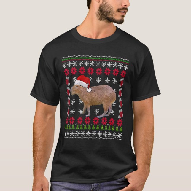 Capybara Animal Lover Xmas Santa Hat Ugly Capybara T-Shirt (Front)