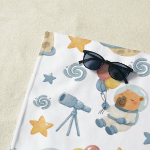 Capybara Astronaut Pattern Beach Towel
