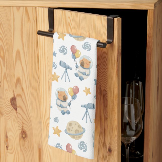 Capybara Astronaut Pattern Kitchen Towel (Thirds Fold)