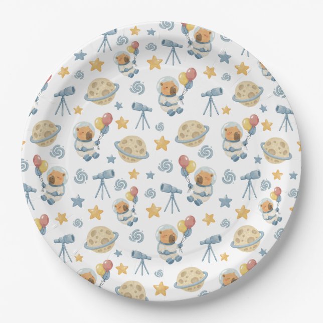 Capybara Astronaut Pattern Paper Plates (Front)