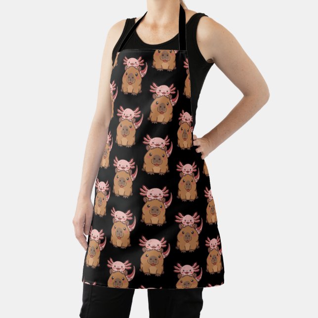 Capybara Axolotl Kawaii Animal Lover Zoo Day Apron (Insitu)