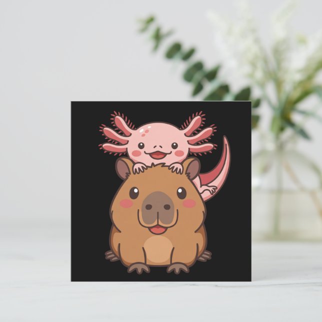 Capybara Axolotl Kawaii Animal Lover Zoo Day Invitation (Standing Front)