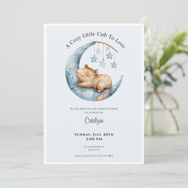 Capybara Baby Shower Invitation Cozy Moon Cub (Standing Front)