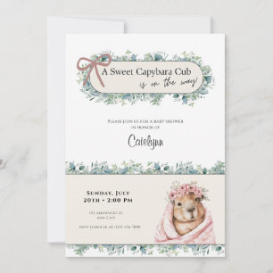 Capybara Baby Shower Invitation • Greenery Theme