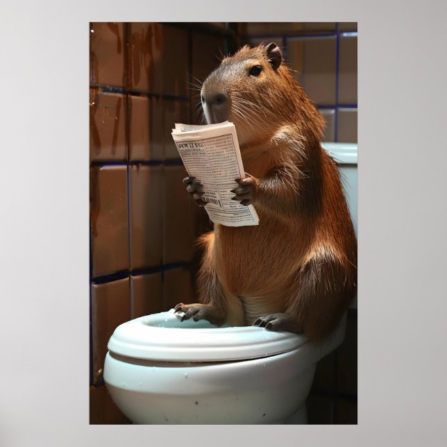 Capybara Bathroom Print, Funny Animal Wall Art (Front)