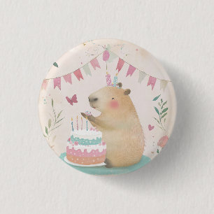Capybara Birthday Bash Party Decor Button