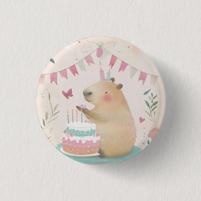 Capybara Birthday Bash Party Decor Button (Front)