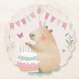 Capybara Birthday Bash Party Decor Paper Coaster