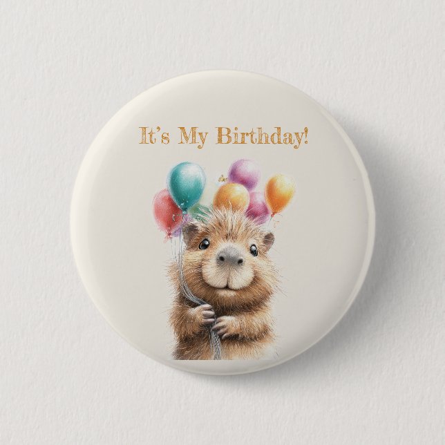 Capybara Birthday Button • Cute Woodland Party (Front)