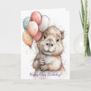 Capybara Birthday Card • Cute Balloon Design