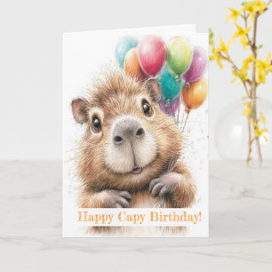 Capybara Birthday Card • Cute Balloon Design