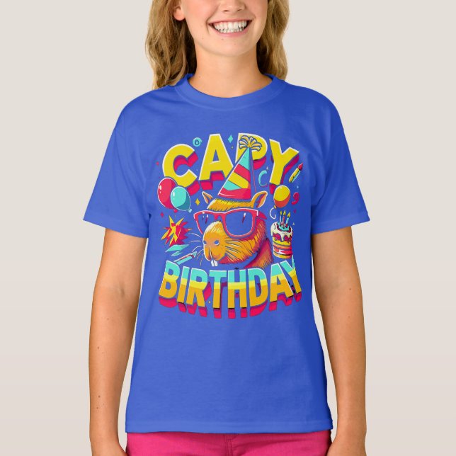 Capybara Birthday Celebration Funny Party Gift Tee (Front)