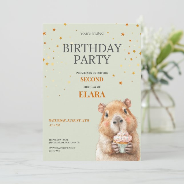 Capybara Birthday Invitation • 2nd Birthday (Standing Front)