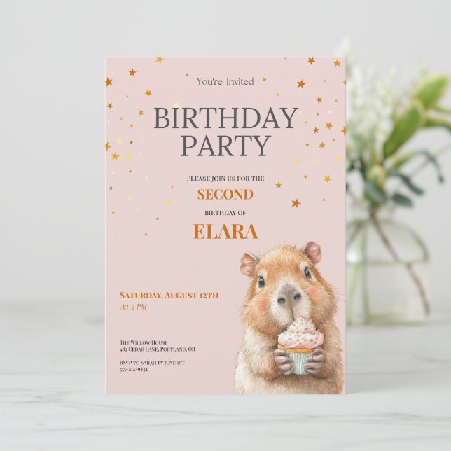 Capybara Birthday Invitation • 2nd Birthday (Standing Front)