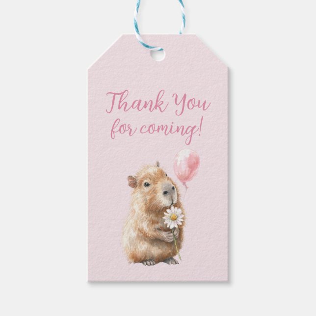 Capybara Birthday Thank You Gift Tags (Front)