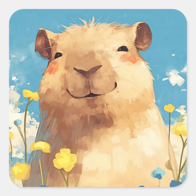 Capybara Bliss Square Sticker (Front)