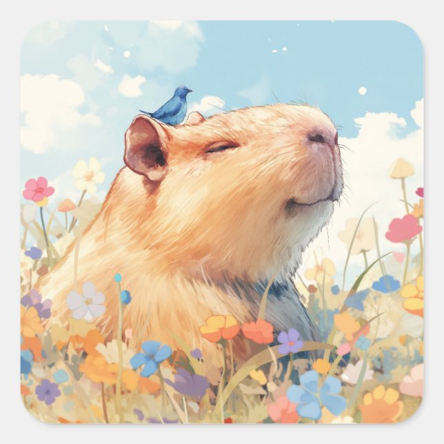 Capybara Blissful Happiness Square Sticker (Front)